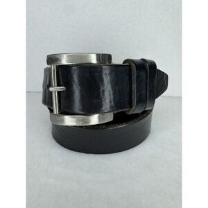 Remo Tulliani Black Italian Leather Belt 32 Mens Silvertone Buckle Made in USA